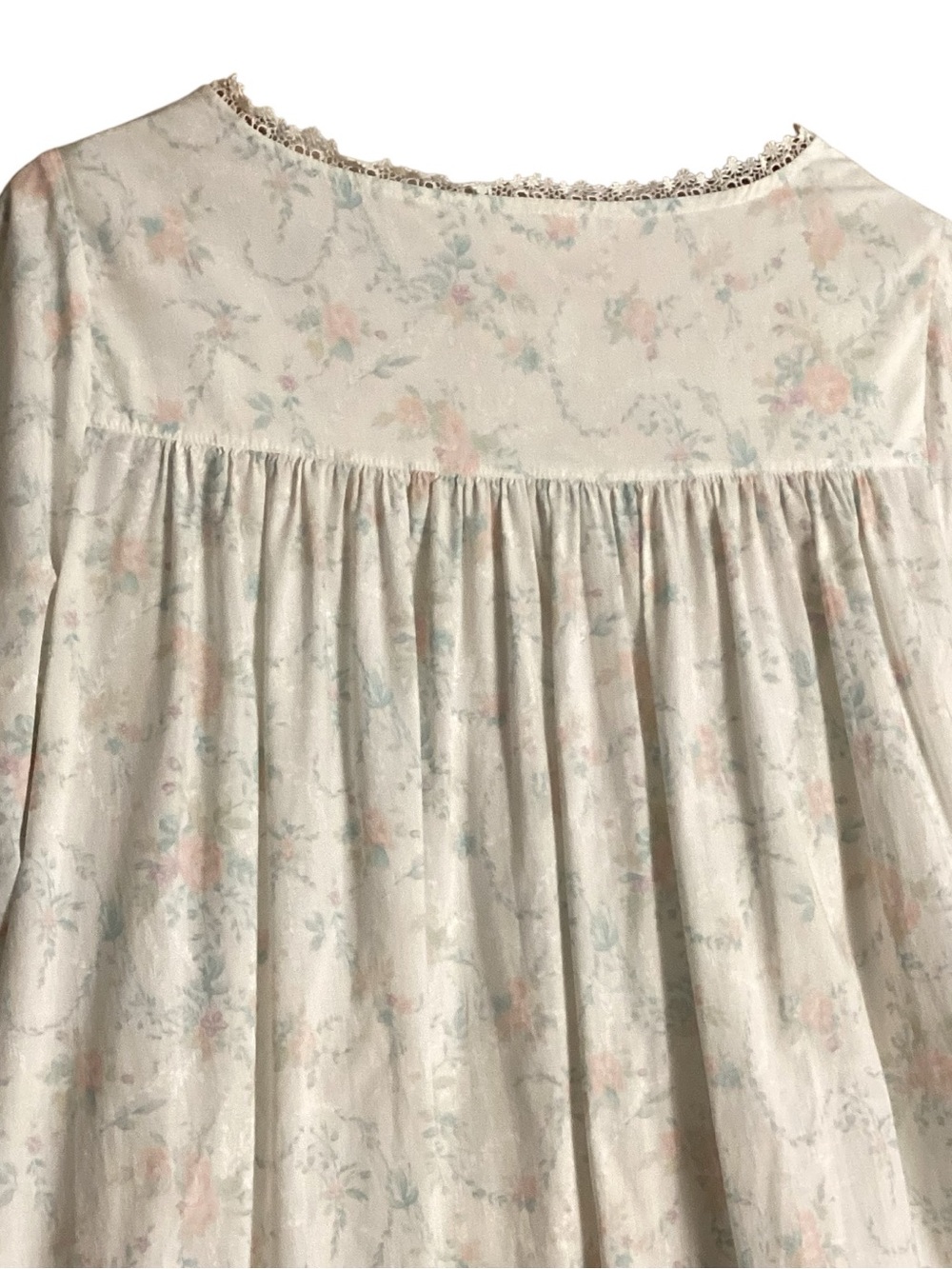 Vintage 2002 Eileen West Floral Lace Pearl Button Cotton Nightgown Large - Picture 9 of 16